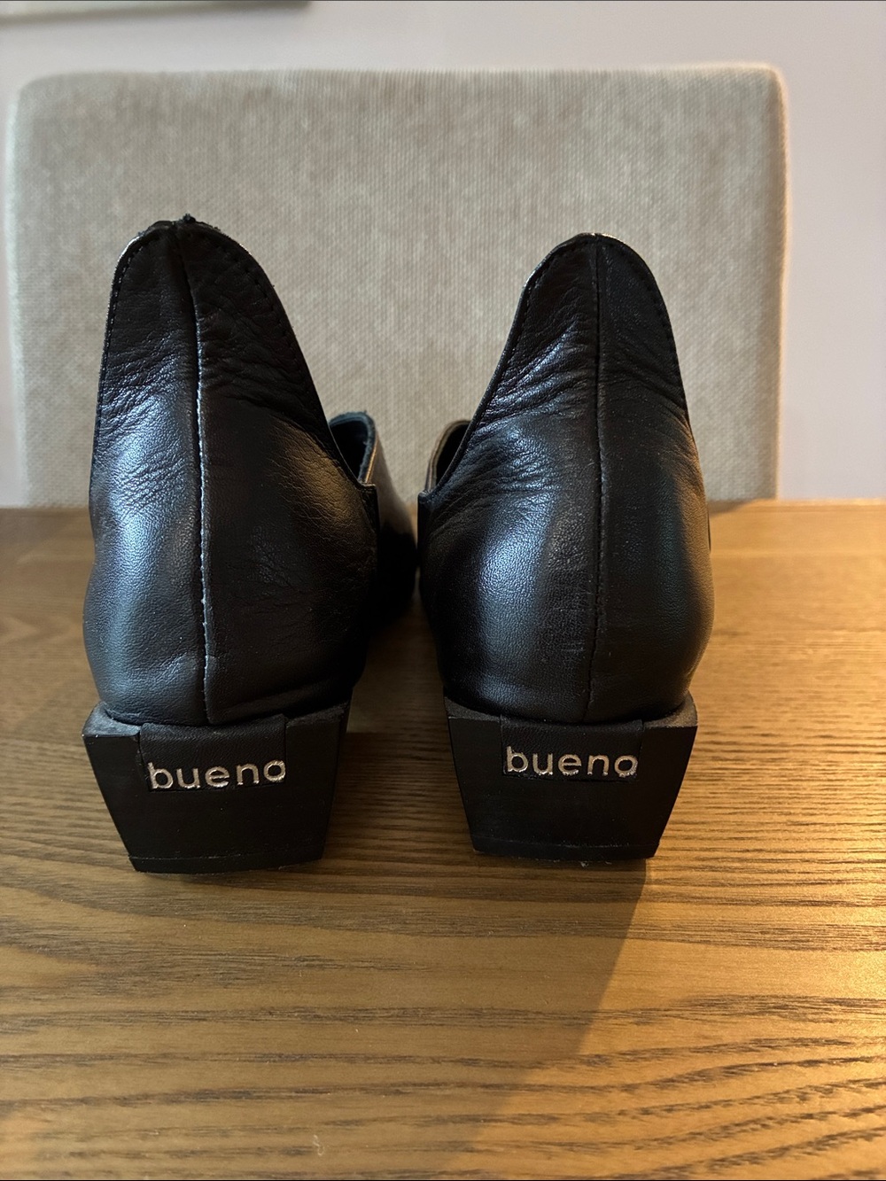 Bueno Black Leather Low Block Heel Loafers